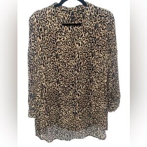 ZARA Animal Print Long Sleeve Button Blouse L